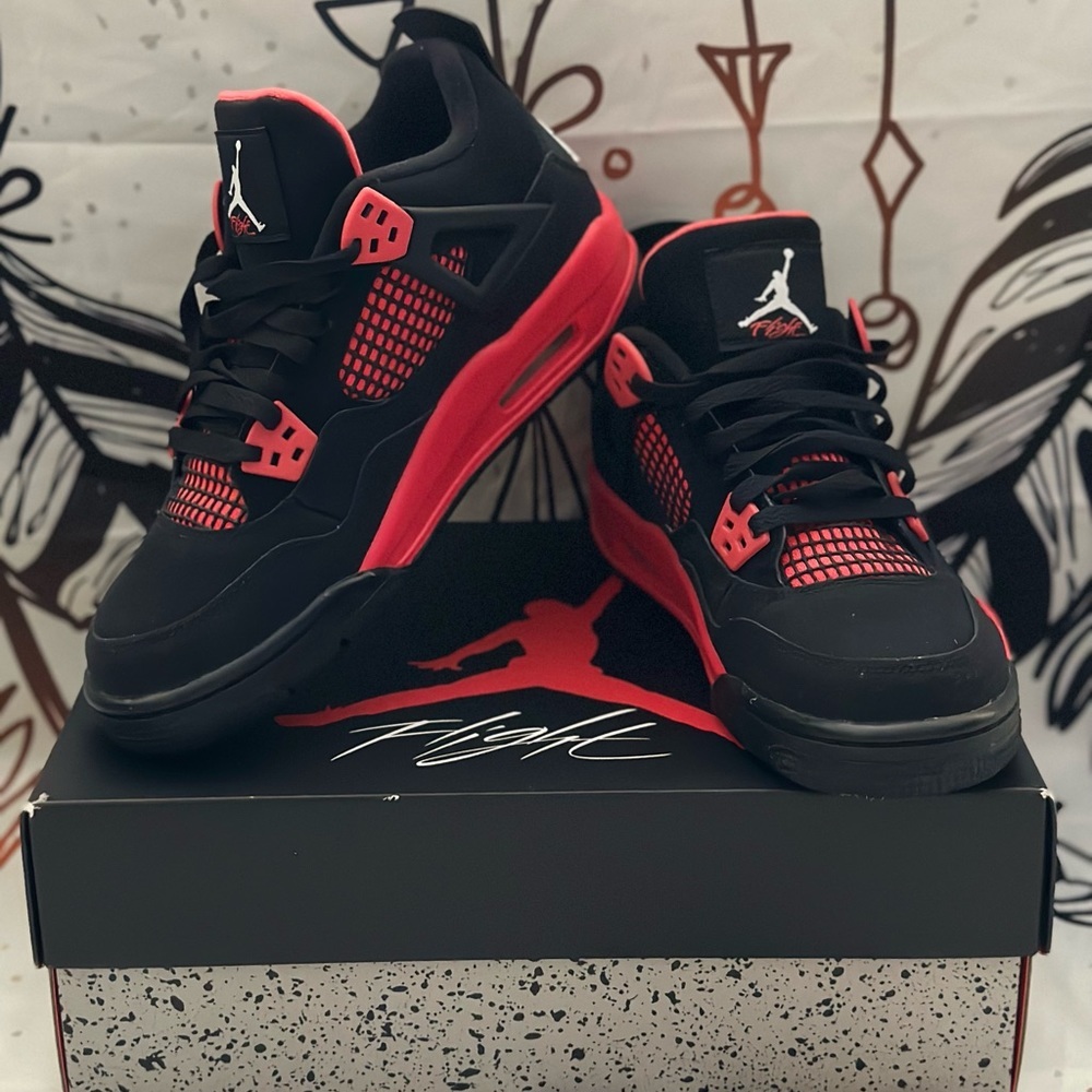 Air Jordan 4 Retro Black Red Unisex Size 6.5 Y Or Women’s 8